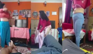 Young Mom Changing Her Clothes Record By Her Son