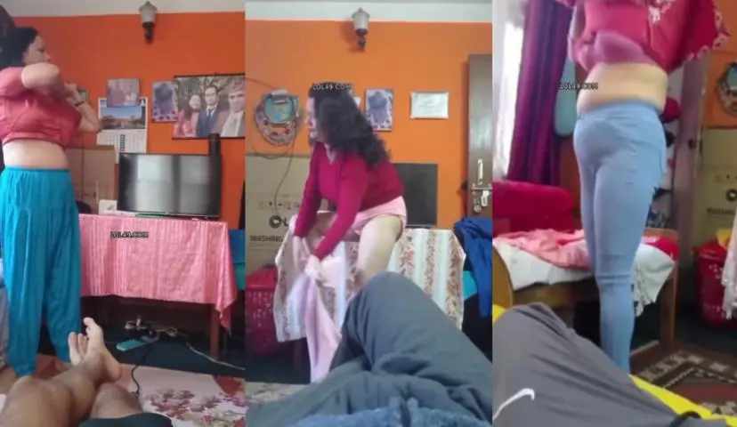 Young Mom Changing Her Clothes Record By Her Son